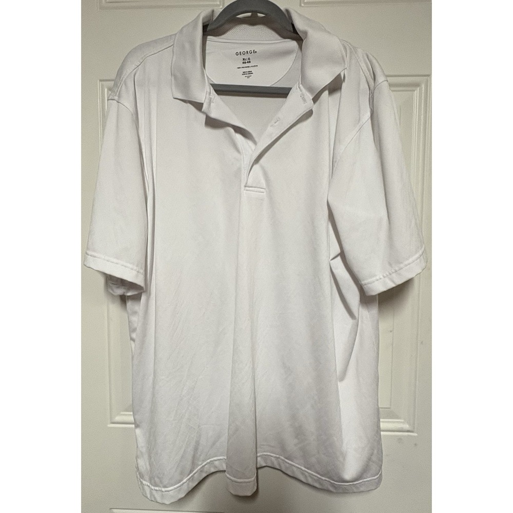George Shirt Mens Extra Large 46-48 White Polo Shortsleeve Solid Side Slit